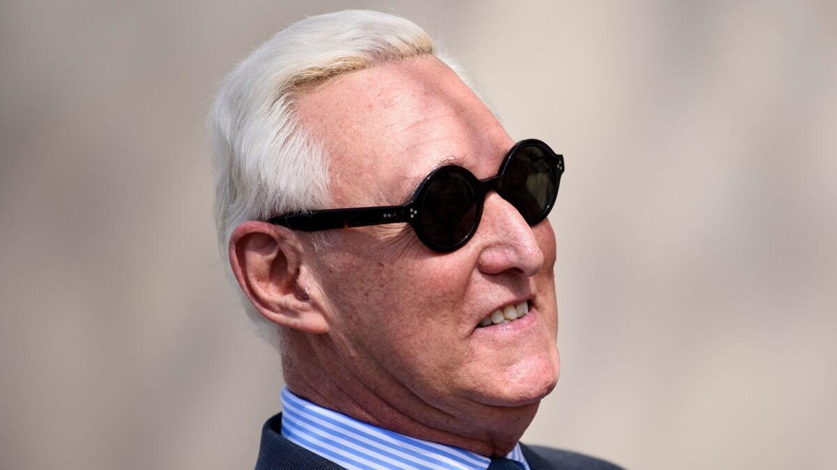 Roger Stone arrives Feb. 21 at U.S. District Court in Washington.