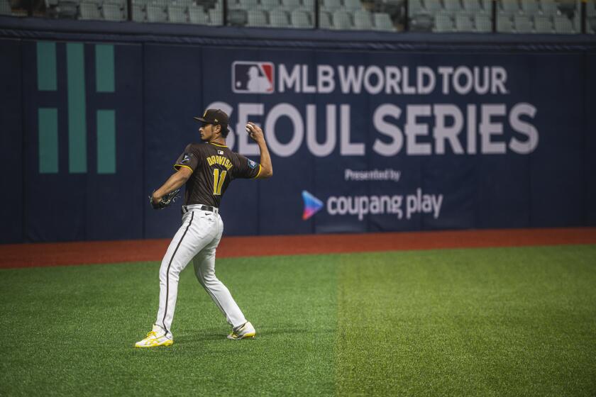 SEOUL, SOUTH KOREA - MARCH 15: Yu Darvish #11 of the San Diego Padres throws during the San Diego Padres workout and press conference at Gocheok Sky Dome on March 15, 2024 in Seoul, South Korea.(Photo by Matt Thomas/San Diego Padres/Getty Images)