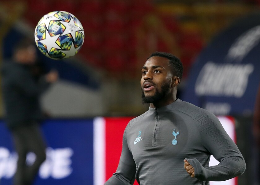 FILE - In this Tuesday, Nov. 5, 2019 file photo, Tottenham's Danny Rose controls the ball during a training session prior to the Champions League group B soccer match between Red Star and Tottenham, in Belgrade, Serbia. Newly promoted Watford has signed Danny Rose to a two-year contract following the defender’s departure from Tottenham. The 30-year-old left back had been released at the end of his Spurs contract after spending 14 years with the Premier League club. (AP Photo/Darko Vojinovic, FIle)