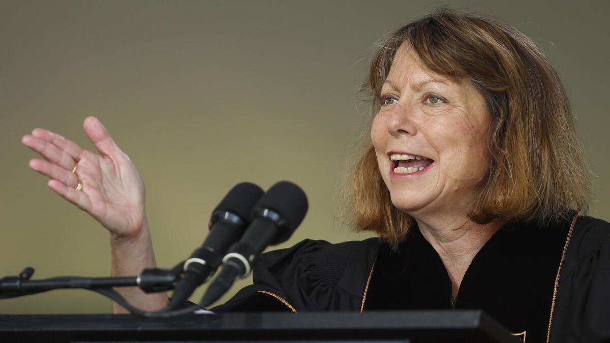 Jill Abramson, former executive editor at the New York Times, speaks during commencement ceremonies for Wake Forest University on May 19, 2014.