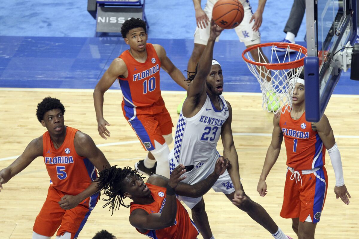 Kentucky's Isaiah Jackson attempts a layup against Florida during a game in February.
