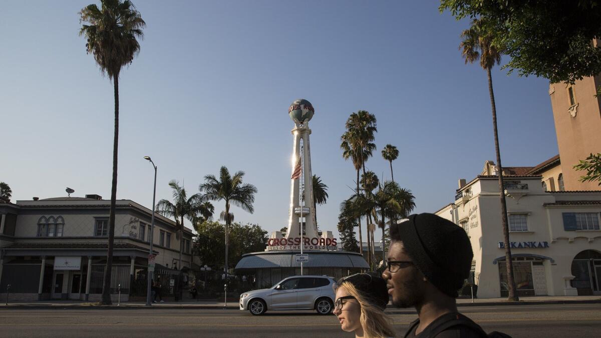 The Crossroads of the World shopping plaza, shown in 2016, will be retained under the Crossroads Hollywood project.