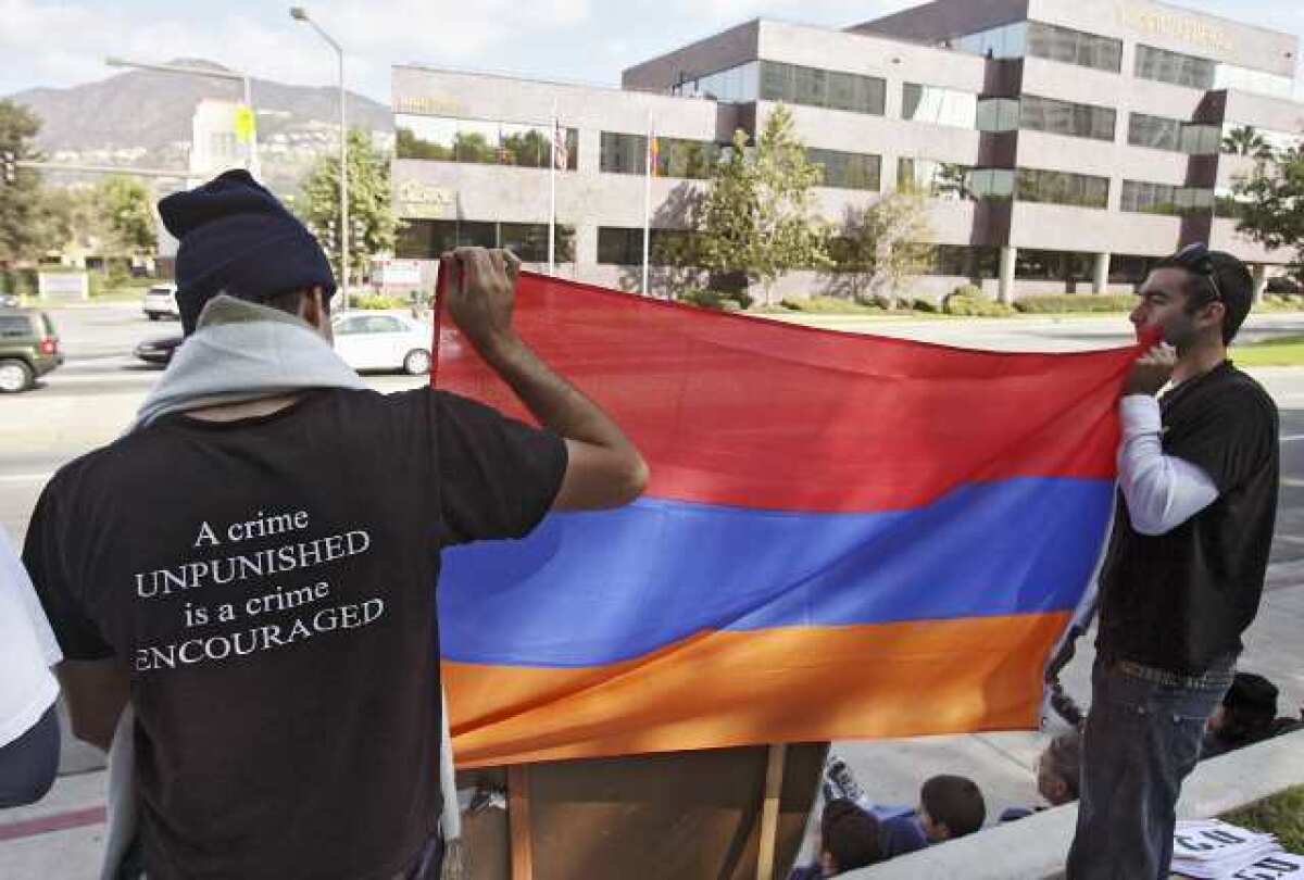 Stop The Protocols supporters across the street from the Armenian Consulate on Glenoaks Blvd. in Glendale in 2009.