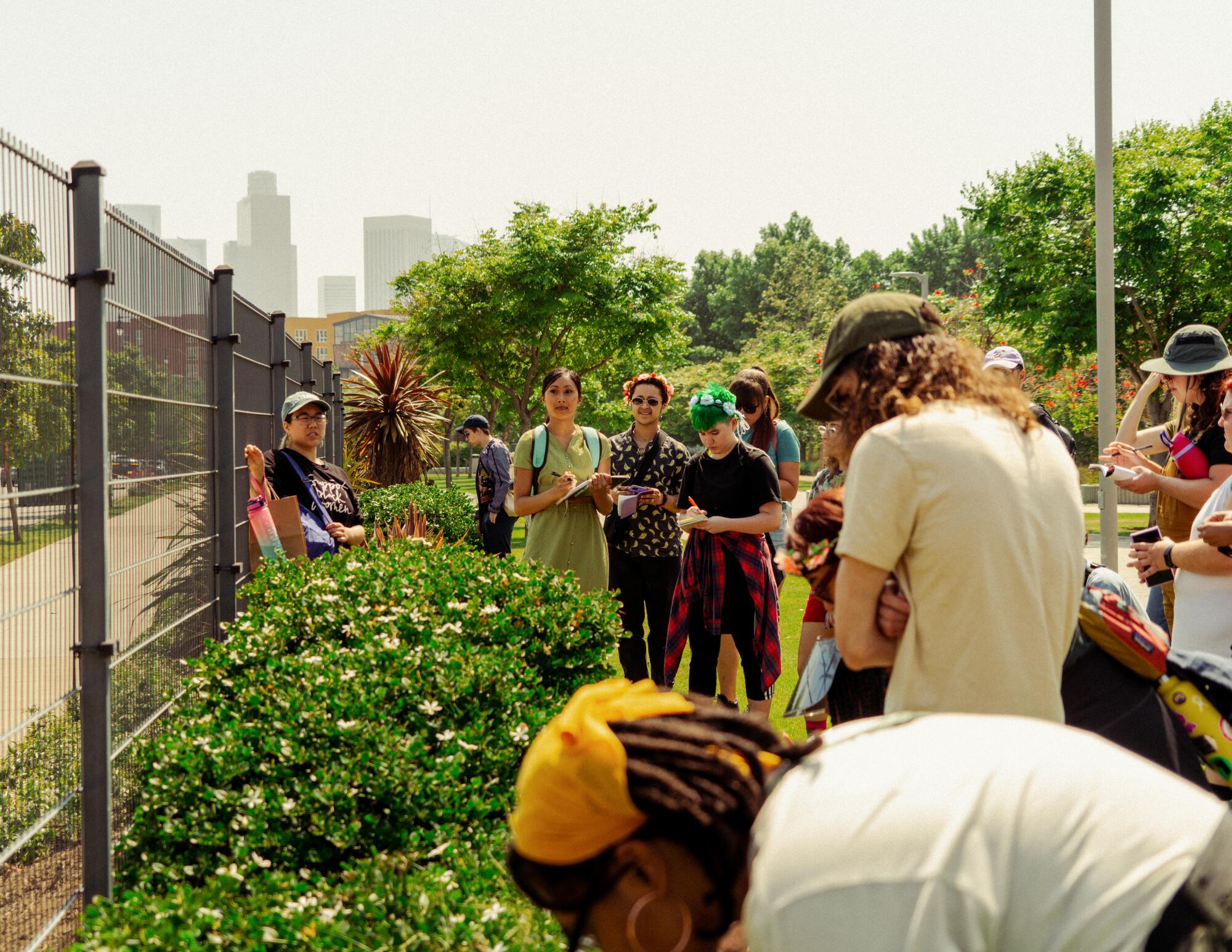 Jessica Lin explains local plants to foragers at Los Angeles State Historic Park.