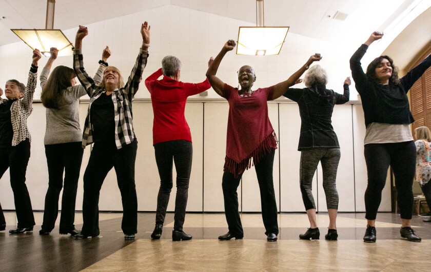 The Tap Chicks enjoyed practicing their moves at the Pasadena Senior Center in January, before the coronavirus hit.