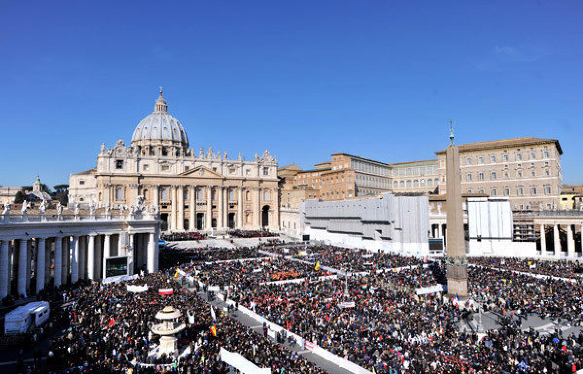 Tens of thousands pack St Peter's Square for Pope Benedict XVI's last weekly audience, on the eve of his historic resignation.