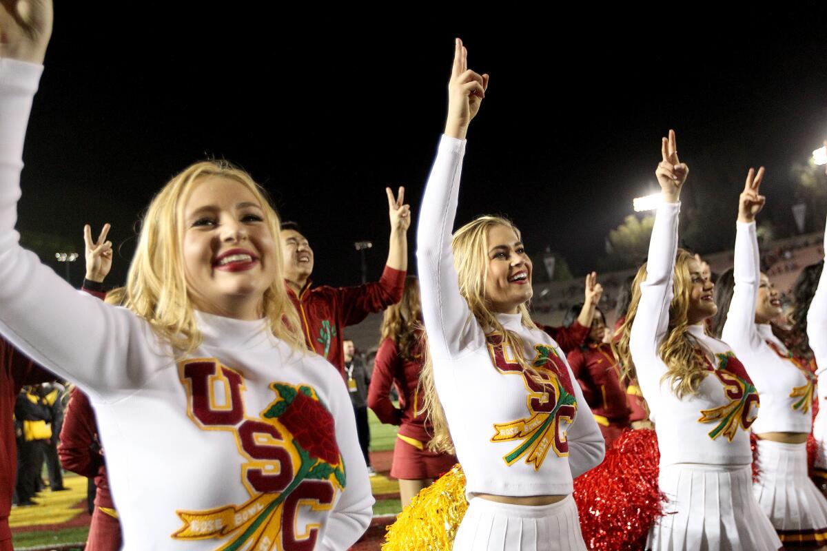 The USC Song Girls celebrate the Trojans win over the Penn State Nittany  in 2017