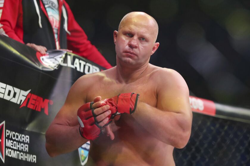 Fedor Emelianenko is seen before a mixed martial arts bout at Bellator 208, in Uniondale.