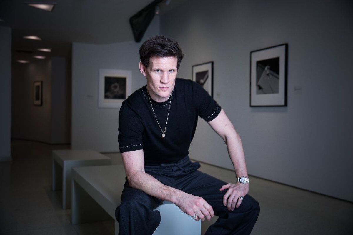 Matt Smith who plays Robert Mapplethorpe in the biopic "Mapplethorpe," was photographed for The Times at the "Implicit Tensions: Mapplethorpe Now" exhibit at the Guggenheim Museum in New York on Feb. 14.