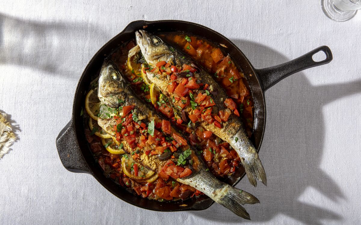 Roasted Branzino With Tomatoes and Olives