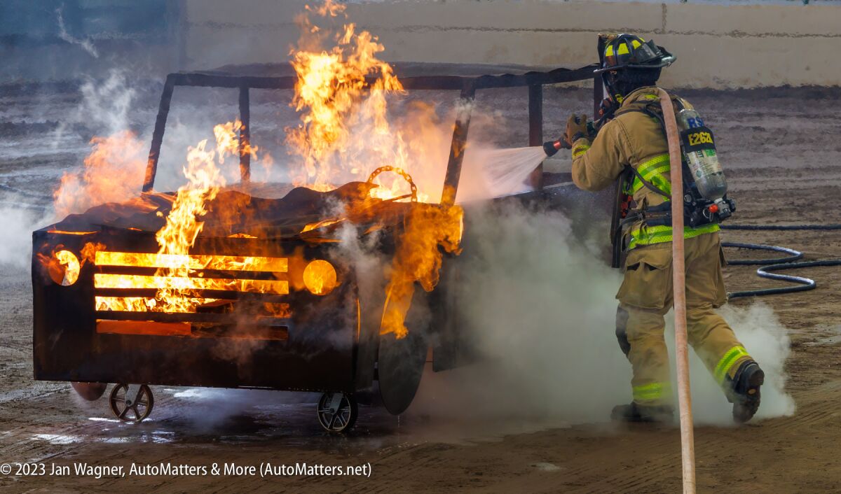 Burn car firefighting demonstration by Rancho Santa Fe Fire Dept.
