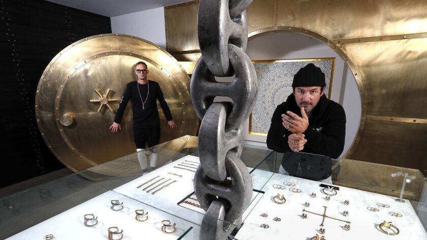 Brand director Kether Parker, left, and founder-designer Robert Keith inside the new Hoorsenbuhs store on Main Street in Santa Monica. Hoorsenbuhs is an upscale unisex jewelry brand specializing in rings, necklaces and bracelets.
