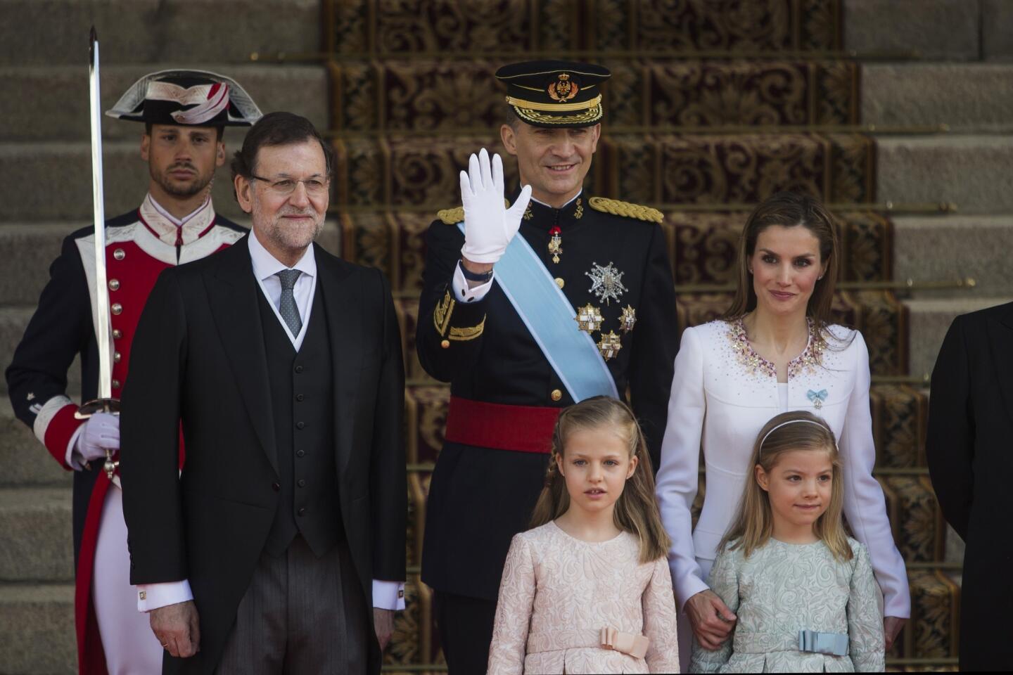 King Felipe VI of Spain, Queen Letizia of Spain, Princess Sofia and  Princess Leonor at the Congress during the Kings first speech to make his  proclamation as King of Spain to the