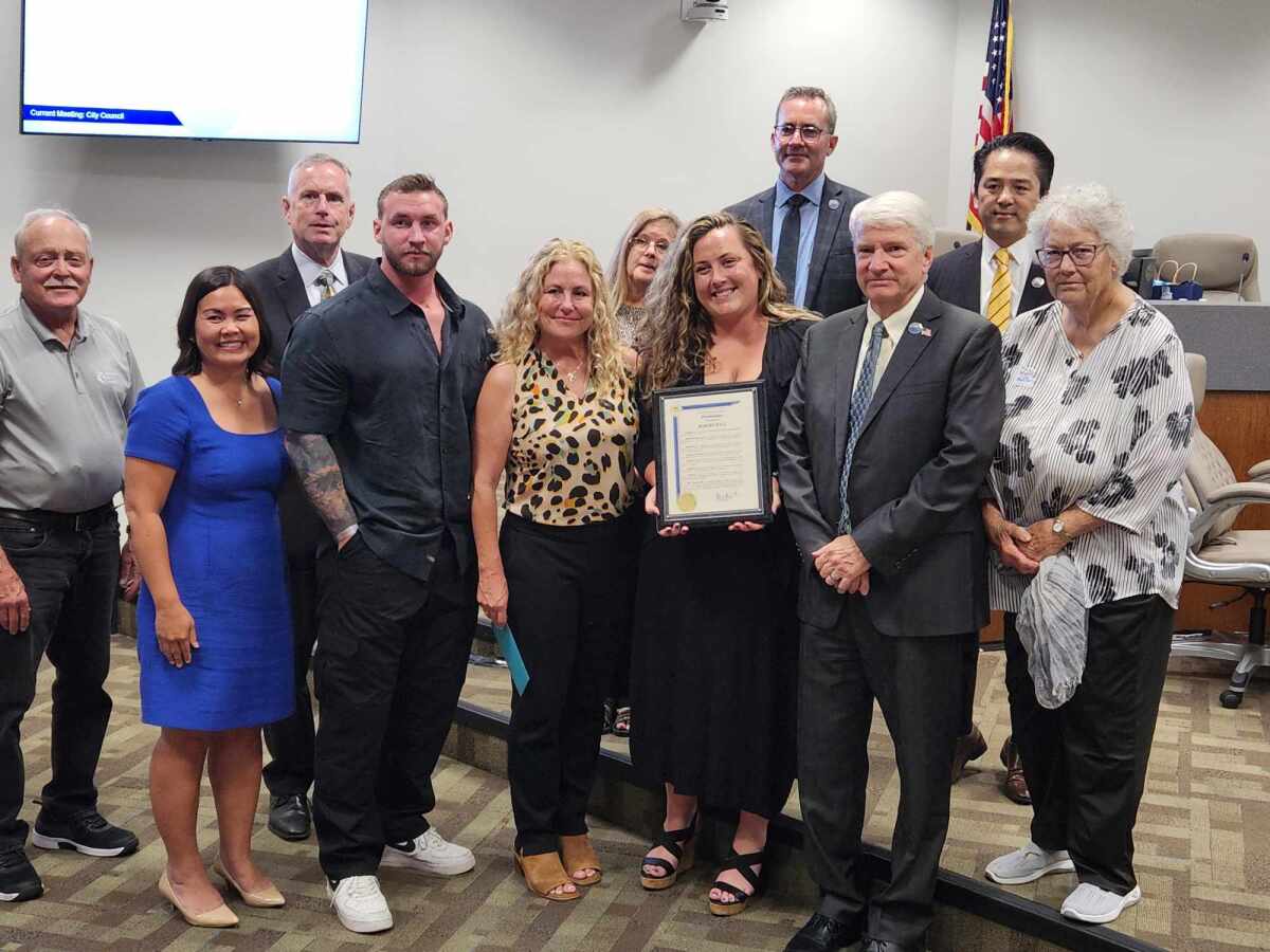 The Fountain Valley City Council presents a proclamation to the family of former City Manager Robert Hall. 