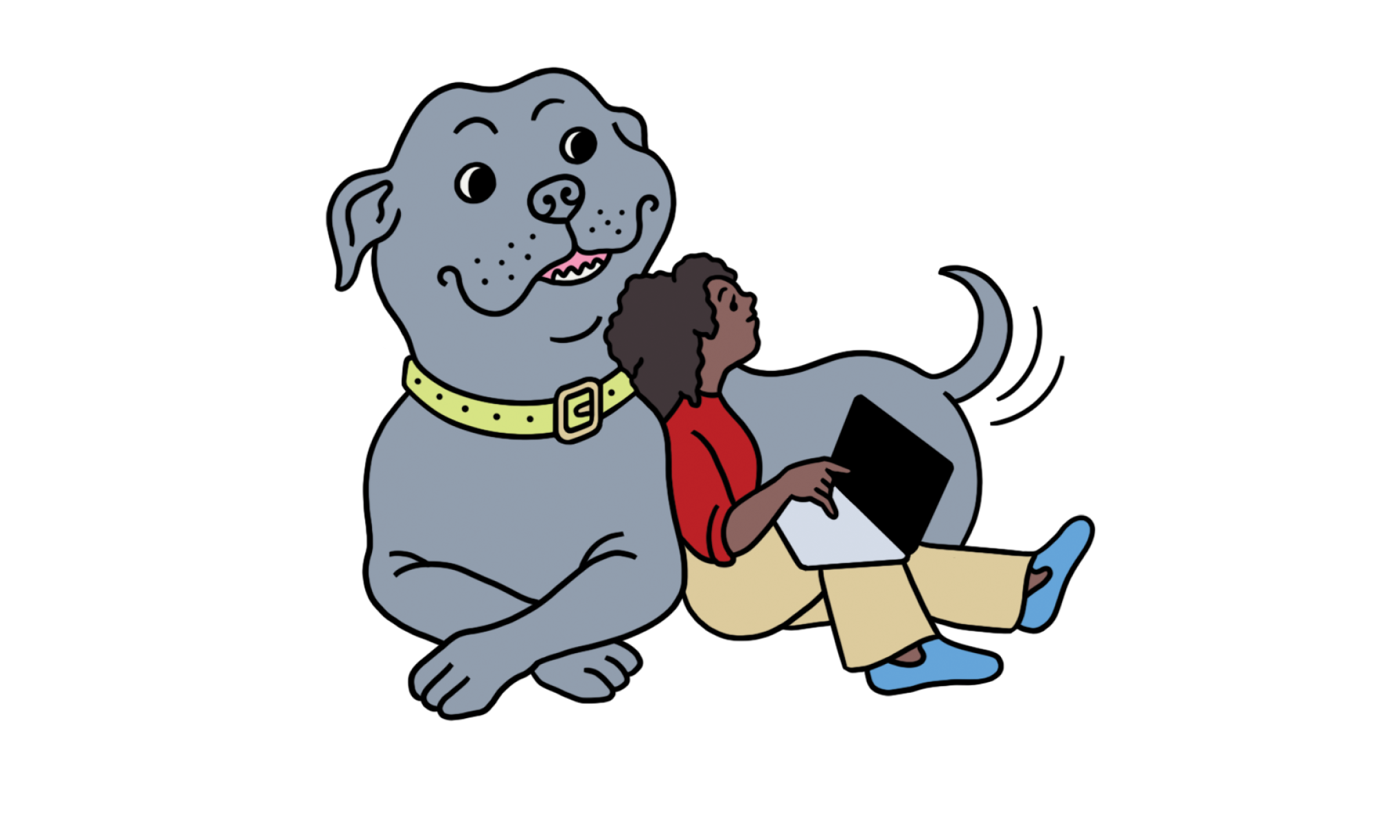 illustration of a pitbull and a person sitting up against them