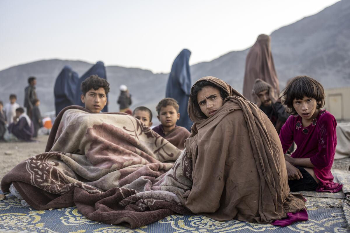 Afghan refugees settle in a camp near the Torkham Pakistan-Afghanistan border.