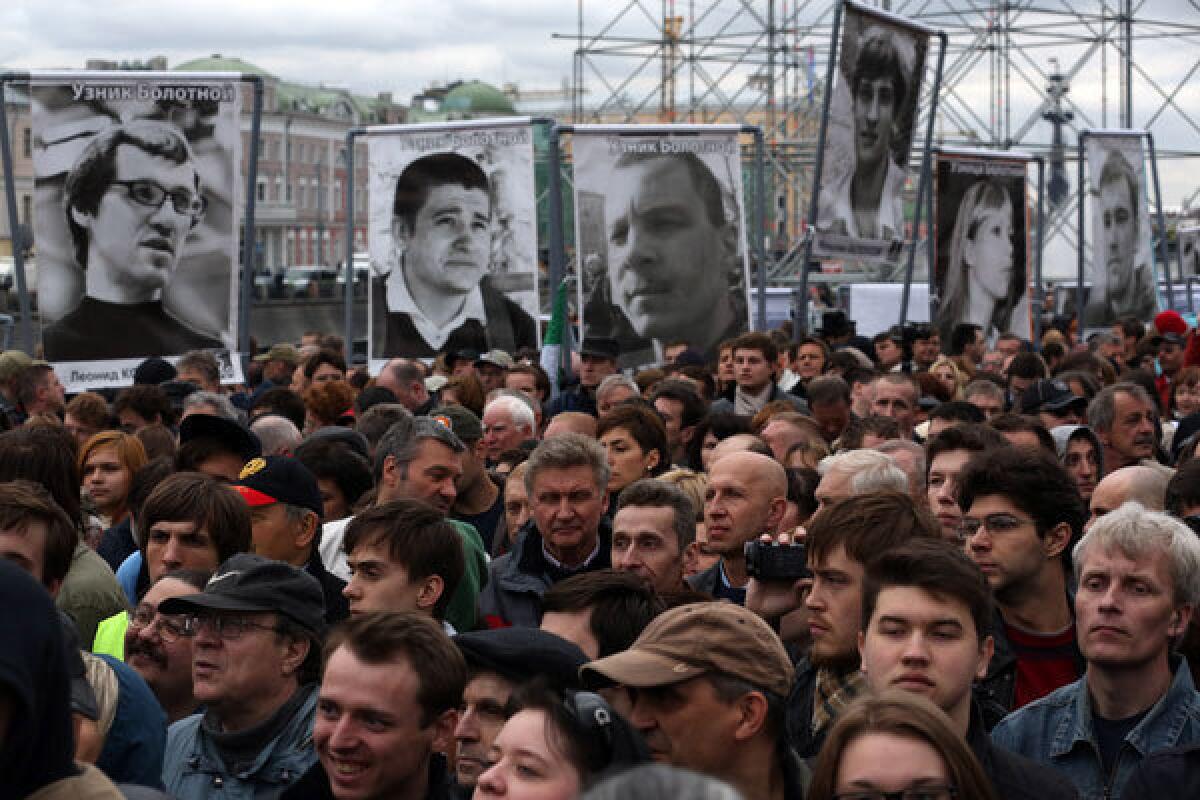 Protesters rally in Moscow's Bolotnaya Square.