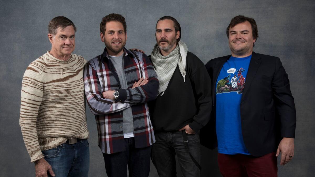 Director Gus Van Sant, actor Jonah Hill, actor Joaquin Phoenix and actor Jack Black photographed in the L.A. Times Studio at Chase Sapphire on Main during the Sundance Film Festival.