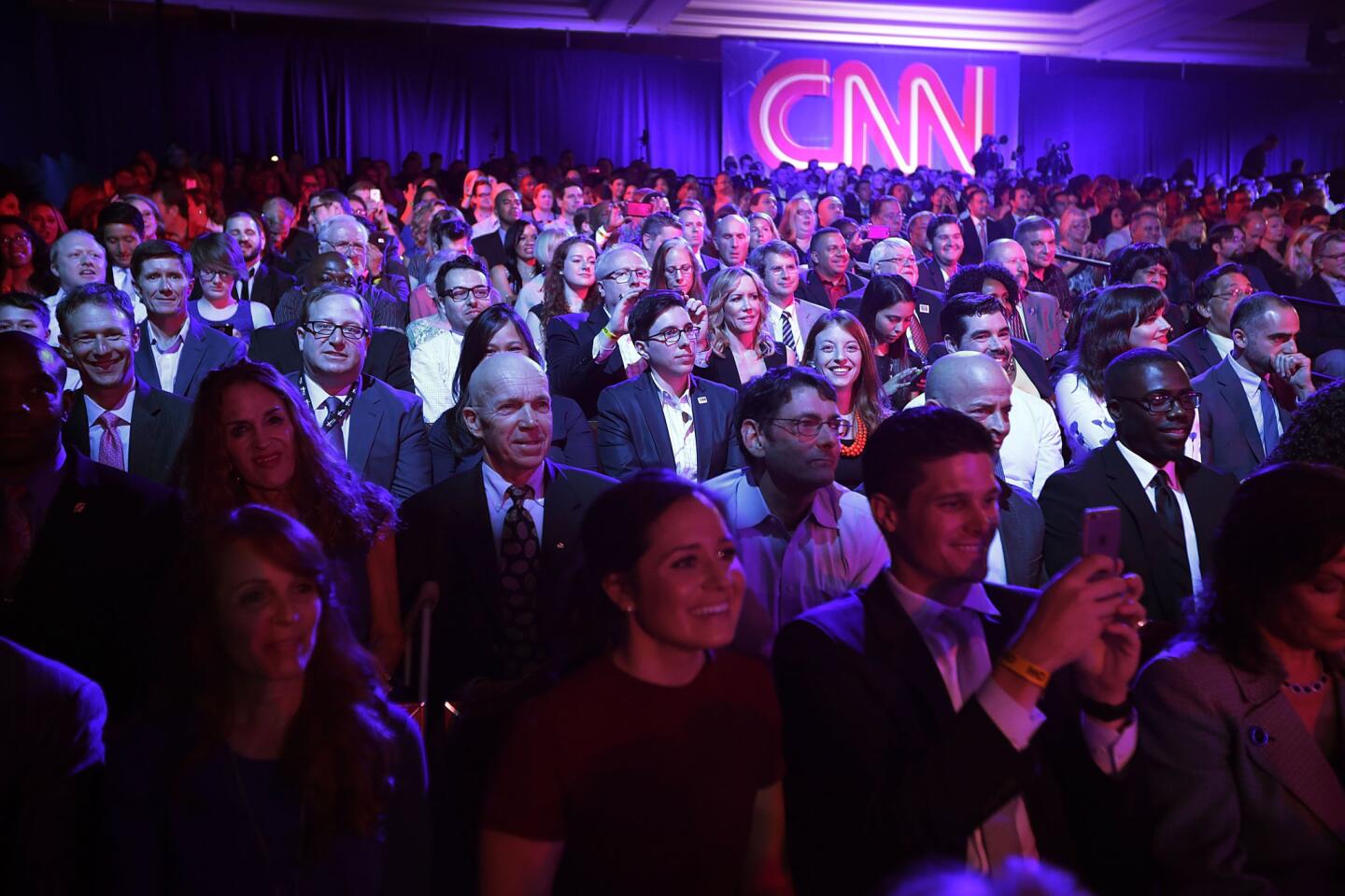 Members of the audience wait for the beginning of the first Democratic presidential debate Oct. 13, 2015, in Las Vegas.