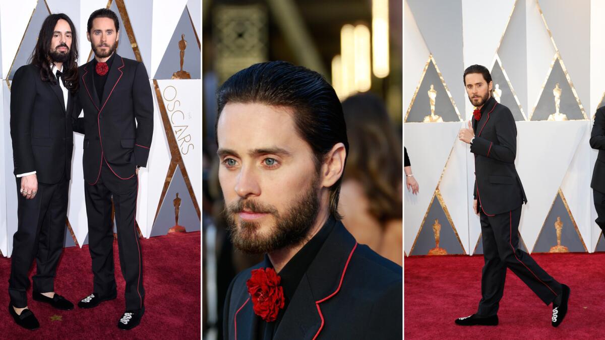 Among the best-dressed men was Jared Leto, who made the grade thanks to his custom Gucci evening suit with red contrast piping.