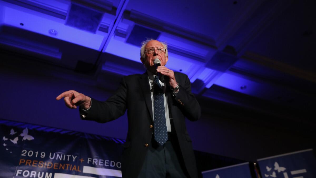 Sen. Bernie Sanders (I-Vt.) speaks in Pasadena on Friday during a forum on immigration.