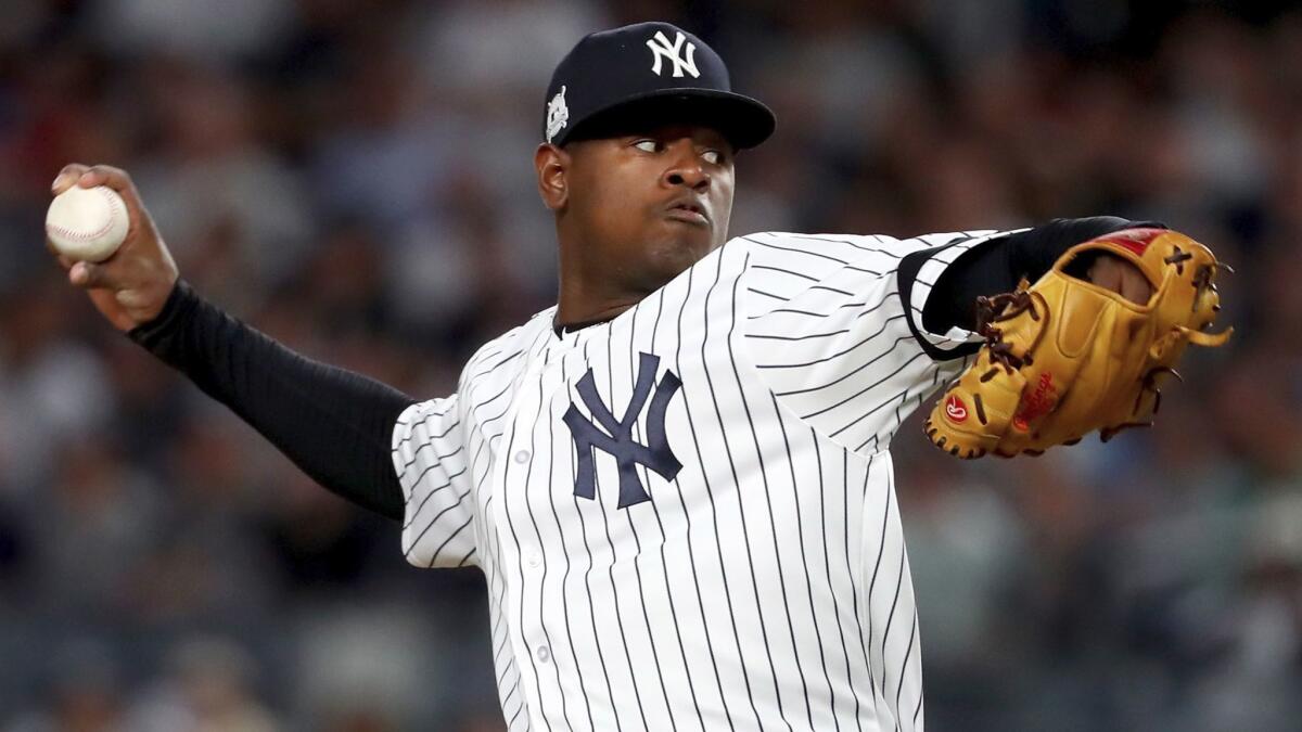 Pitcher Luis Severino was inconsistent during the New York Yankees' wild-card win over Minnesota on Oct. 3.