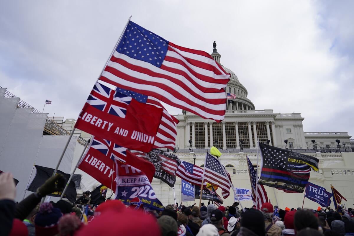 Pro-Trump protesters gather in front of the U.S. Capitol on Jan. 6, 2021. The building would go on to be violently invaded. 
