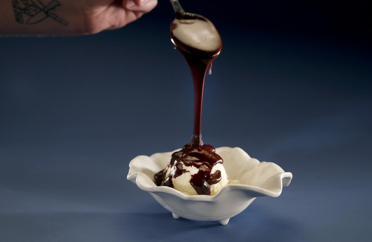 Craving chocolate? Pour some hot fudge made with a good bittersweet chocolate over vanilla bean ice cream.