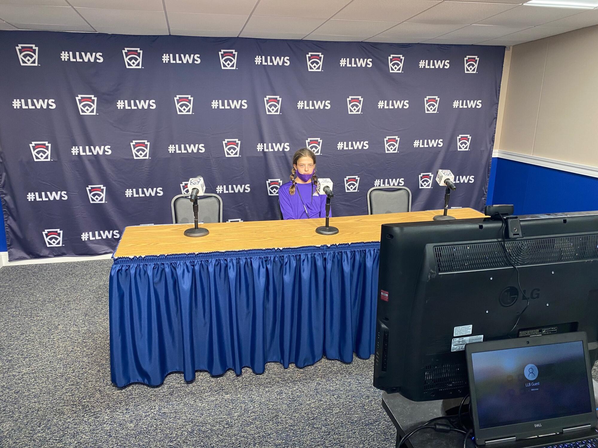 Ella Bruning sits in the media room for an interview with Sports Illustrated and SI Kids.