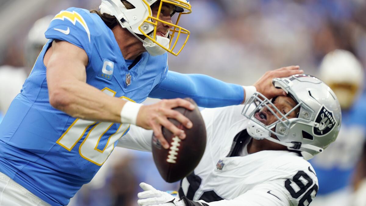 Asante Samuel Jr. pick helps Chargers hold on to beat Raiders - Los Angeles  Times