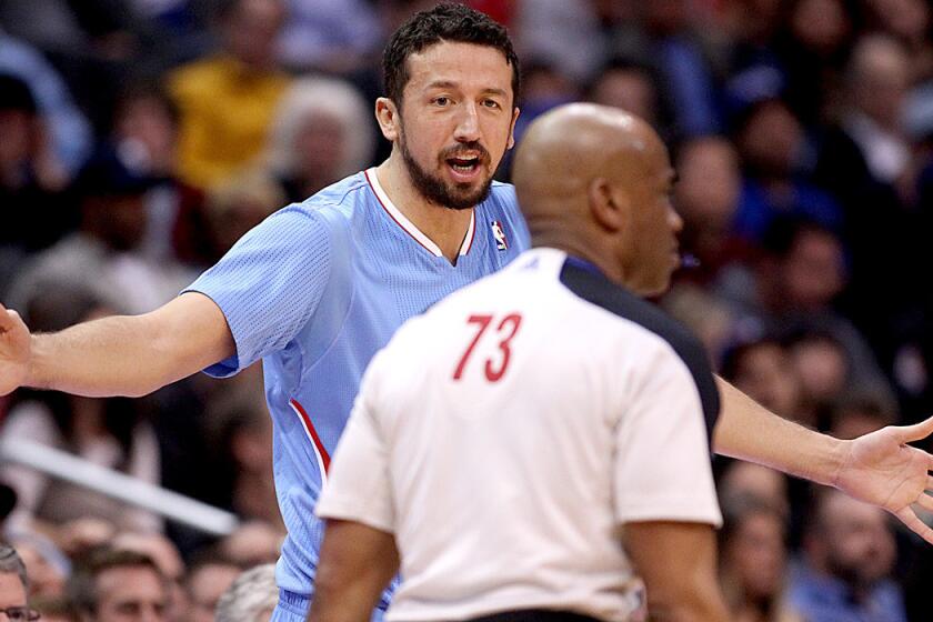 Clippers forward Hedo Turkoglu argues a call during a game against the Philadelphia 76ers last season.