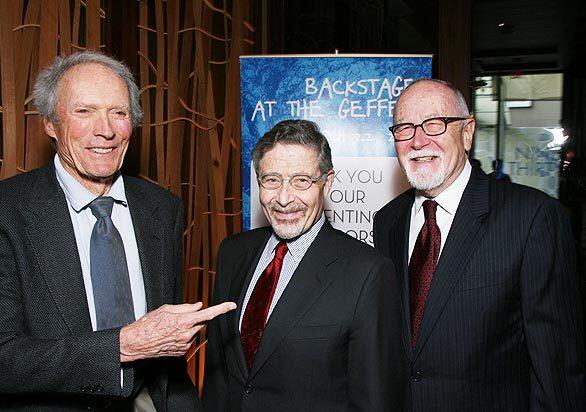 Barry Meyer, center, was an honoree at the Geffen Playhouse's March 22 "Backstage at the Geffen" fundraiser. Clint Eastwood was on hand to present the honor to the Warner Bros. chairman and chief executive. The Geffen's producing director, Gil Cates, right, was host.