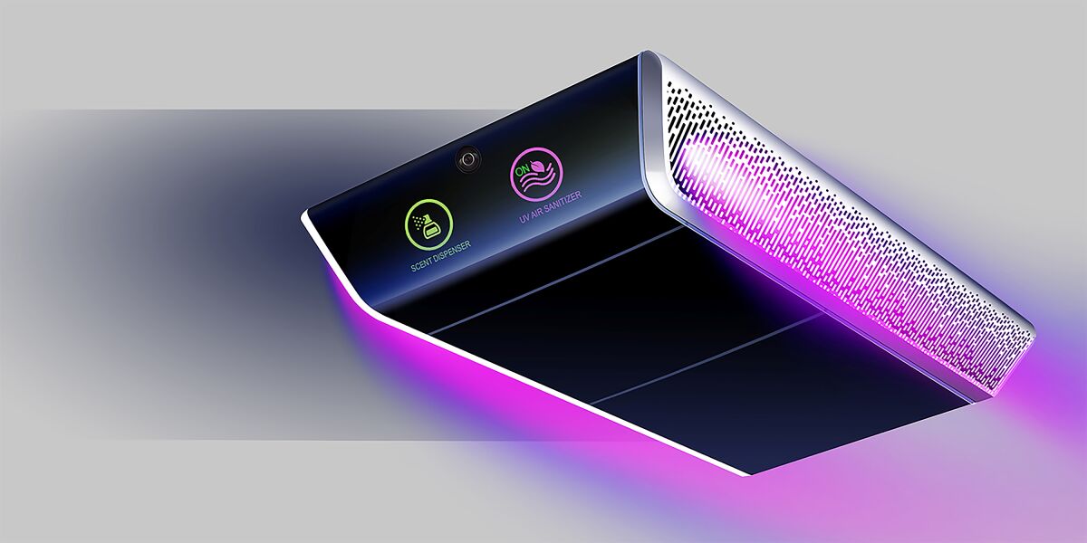 Yanfeng Automotive Interiors' Wellness Pod console uses ultraviolet light to sanitize car cabins.