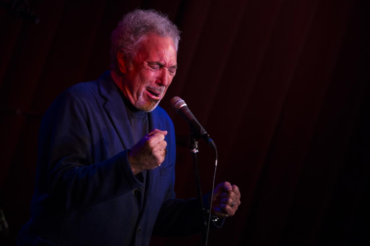 Tom Jones, shown during the taping of a KCRW-FM "Apogee Sessions" performance in Santa Monica in December, is back on the road after the death of his wife, Linda Woodward.