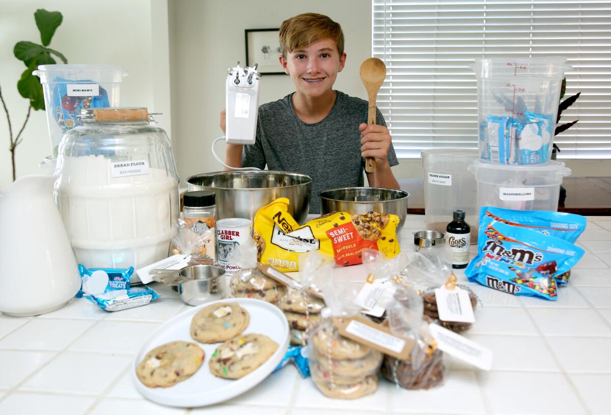 Costa Mesa's Jasper Rogers, 12, started his own cookie business, Sea Monster Cookie Co., last summer.