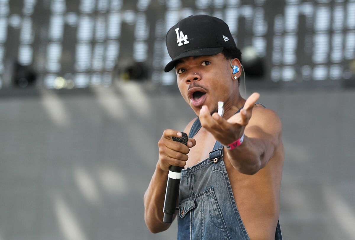 Chance the Rapper performs at the Coachella Valley Music and Arts Festival in Indio.