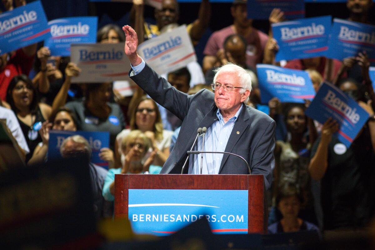 Sen. Bernie Sanders speaks to the crowd at the Phoenix Convention Center.