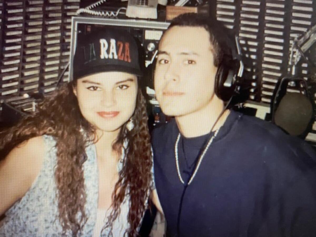 Nancy Paredes and Oscar Gomez in the radio studio at KDVS at UC Davis prior to his death.