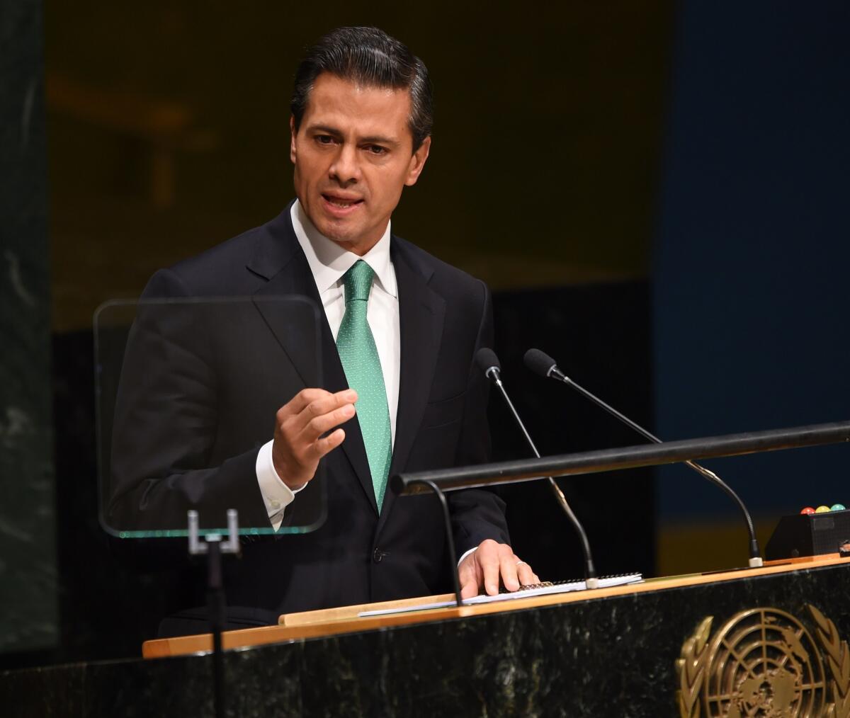 Mexican President Enrique Peña Nieto addresses the United Nations General Assembly on Wednesday at the United Nations in New York.