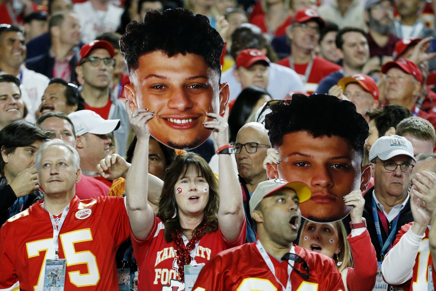 Kansas City Chiefs fans cheer during the first half of the NFL Super Bowl LIV against the San Francisco 49ers.