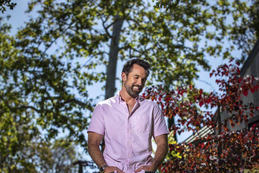 Rob McElhenney of "Mythic Quest: Raven's Banquet" is photographed in the backyard of his Los Angeles home.
