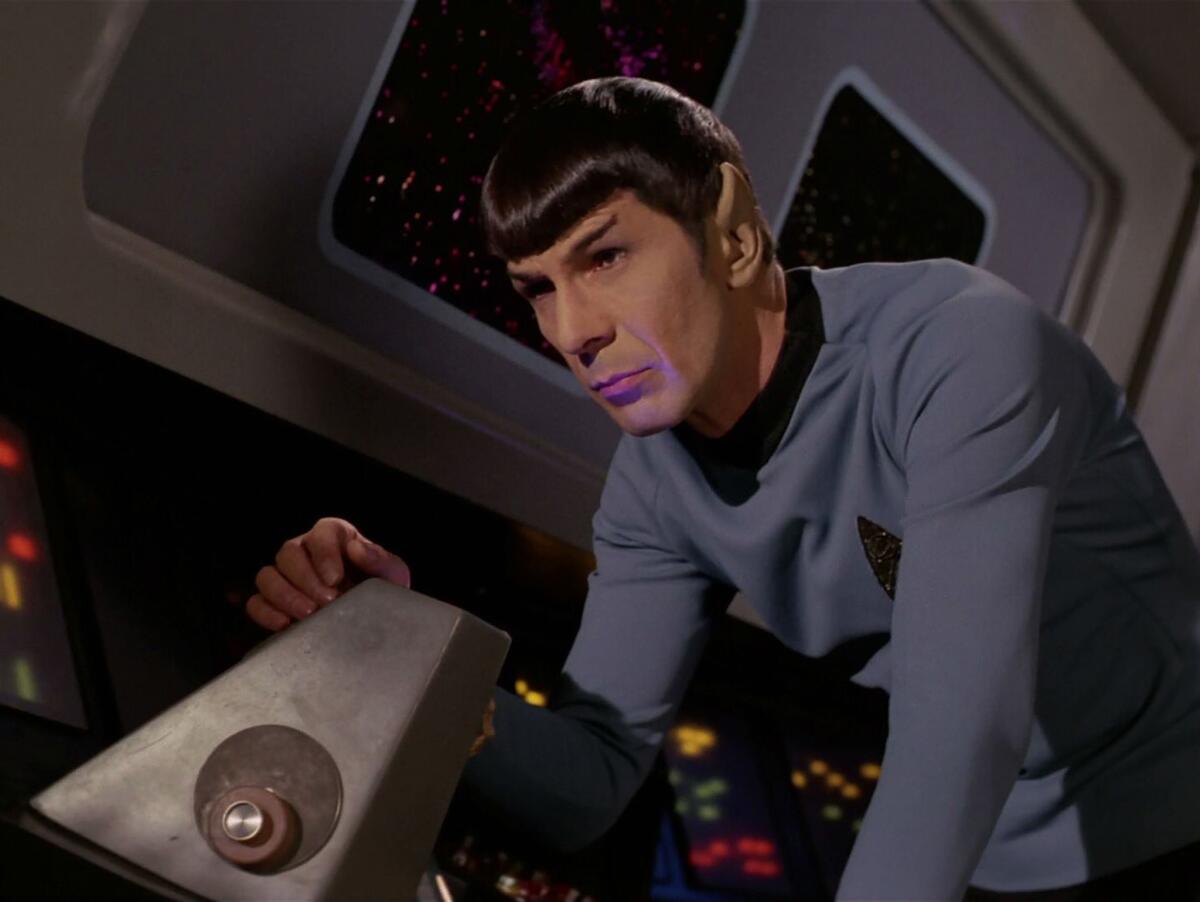 Leonard Nimoy as Mr. Spock in an episode of the original "Star Trek" series.