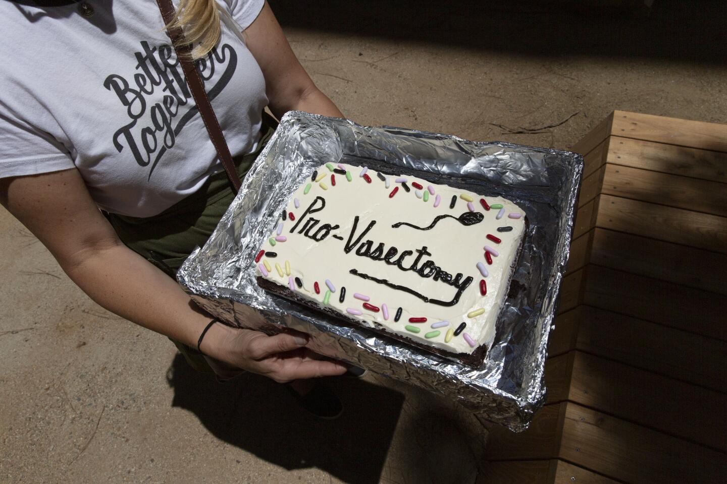 One of the cakes at Gather for Food's fundraiser was decorated to read "pro-vasectomy."