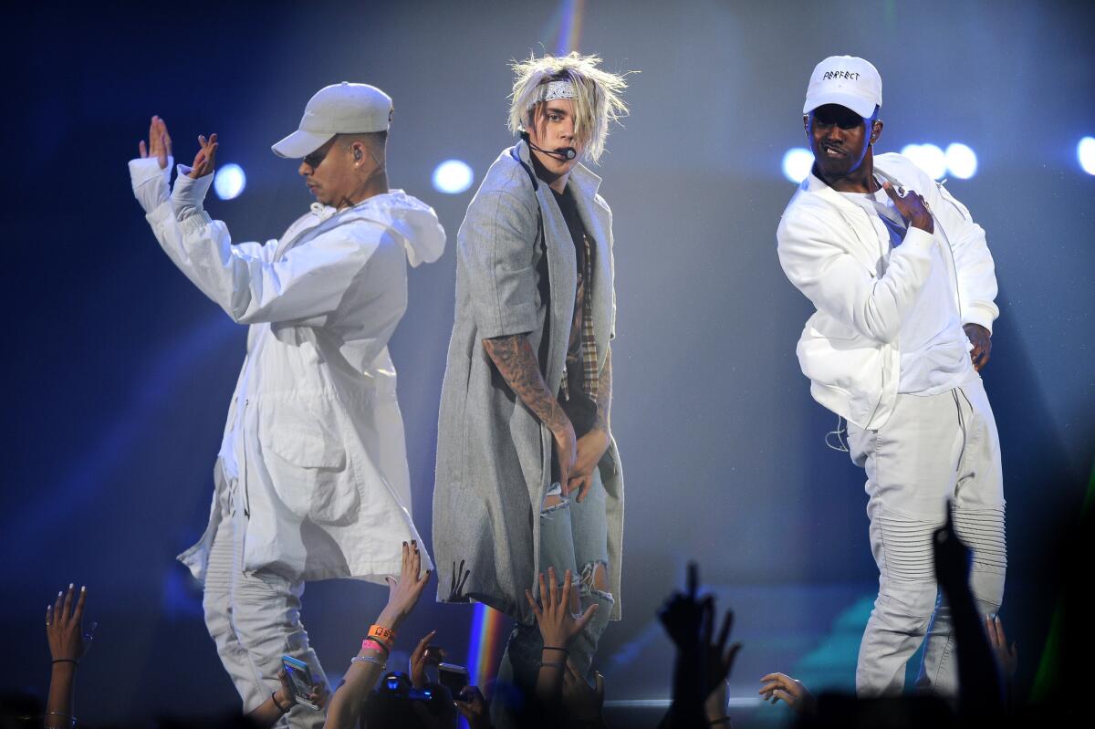Justin Bieber performs Sunday night at Staples Center in Los Angeles.