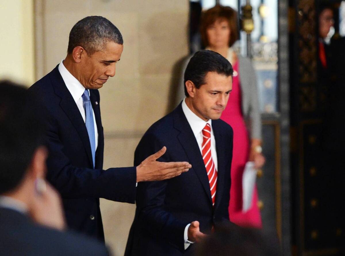 President Obama, with Mexican President Enrique Pena Nieto in Mexico City, said the U.S. would "interact" with Mexican agencies in "any way that the Mexican government deems appropriate."