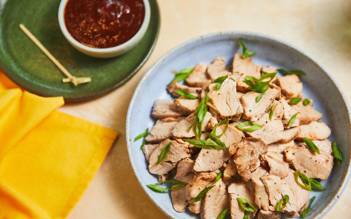 Sweet and sour pork tenderloin, made at the LA Times Test Kitchen in El Segundo.