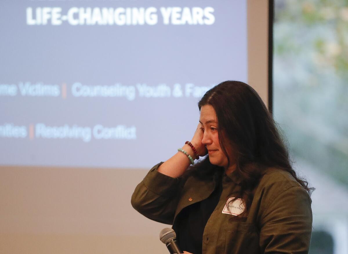  Sophia Alcaraz wipes away tears as she recalls how Waymakers saved her life.