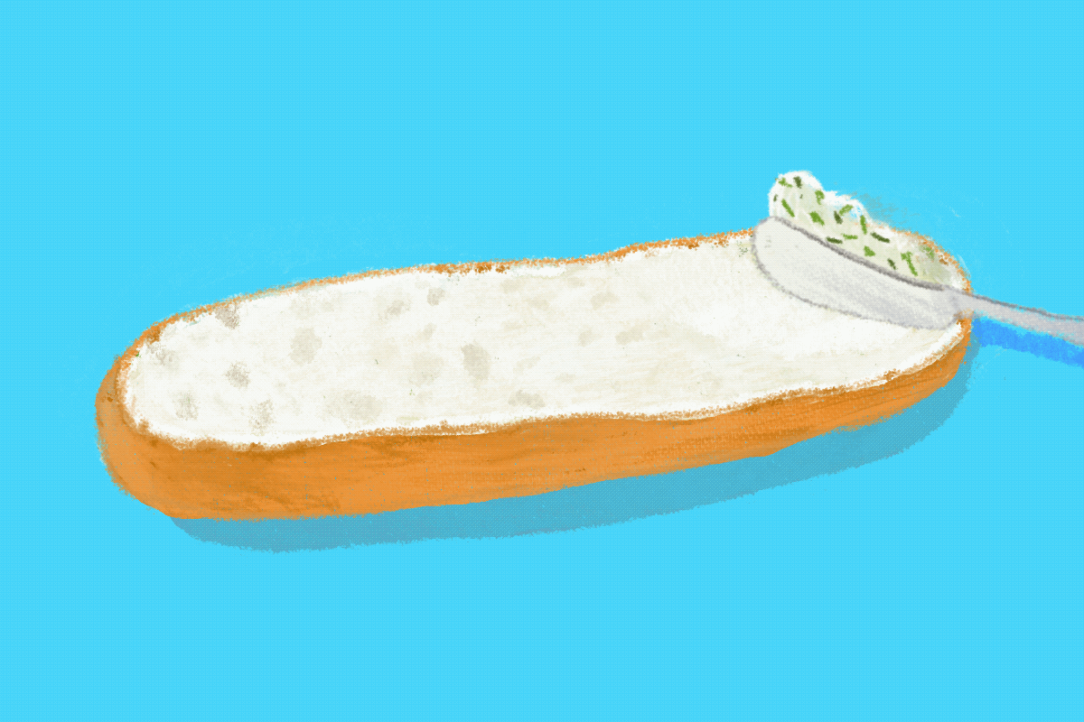 Illustration for the "How to boil water" series on how to make garlic bread.