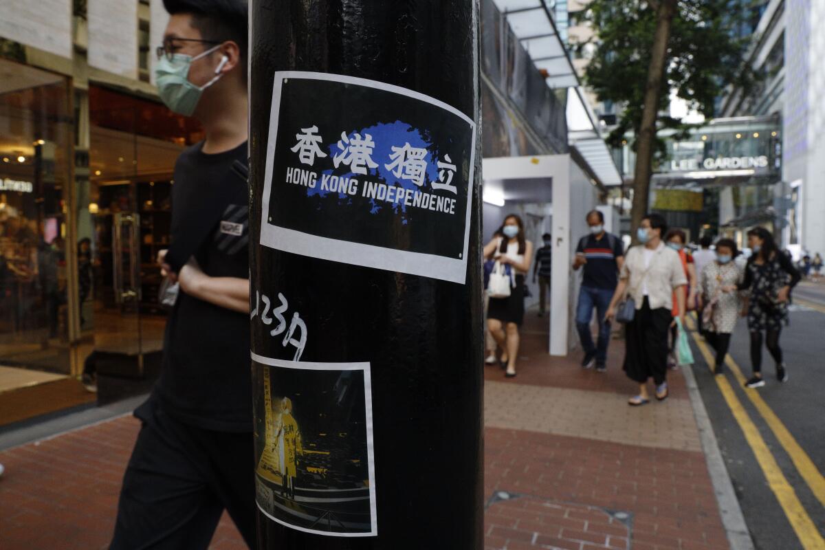 Stickers with messages of Hong Kong's pro-democracy movement