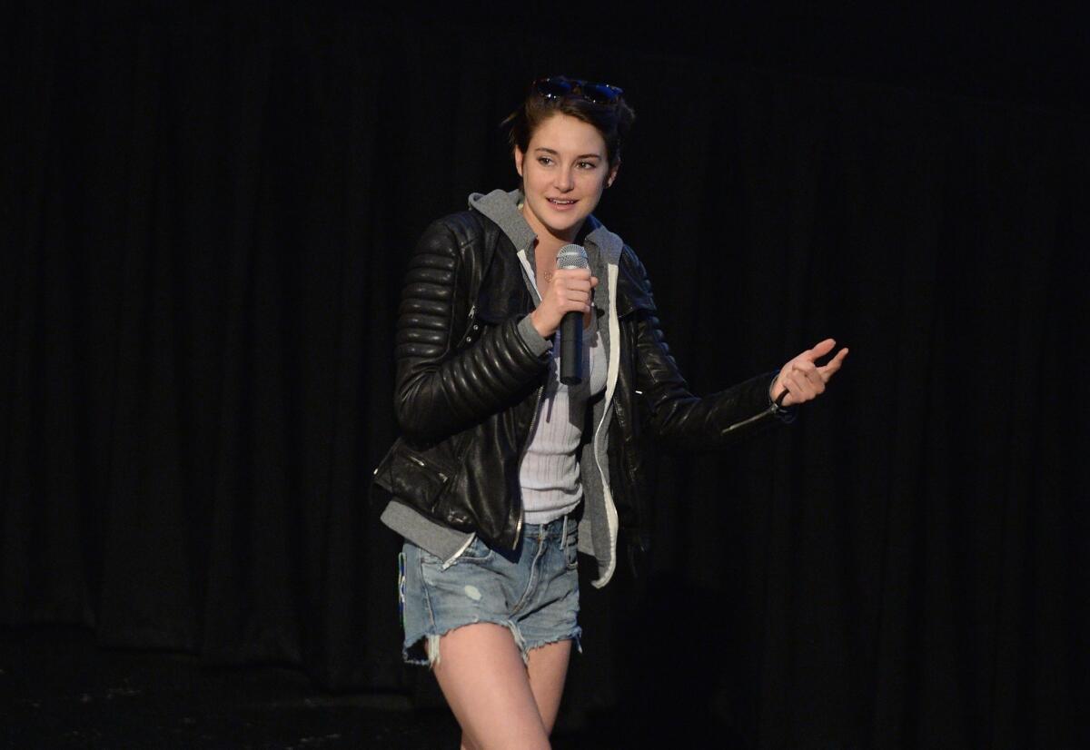 Actress Shailene Woodley speaks at a screening of "Divergent" in Thousand Oaks.
